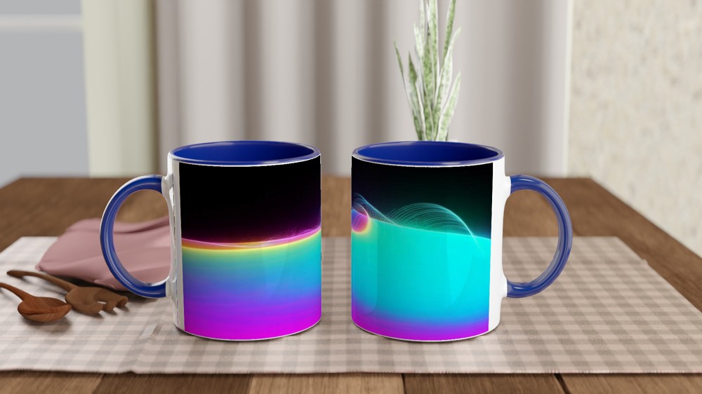 Neon Rainbow Light Waves Abstract Mug — view 4