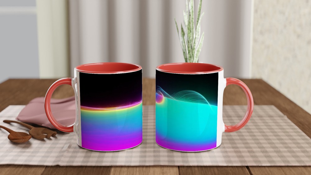 Neon Rainbow Light Waves Abstract Mug — view 7