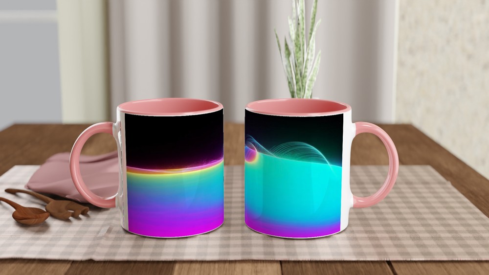 Neon Rainbow Light Waves Abstract Mug — view 6