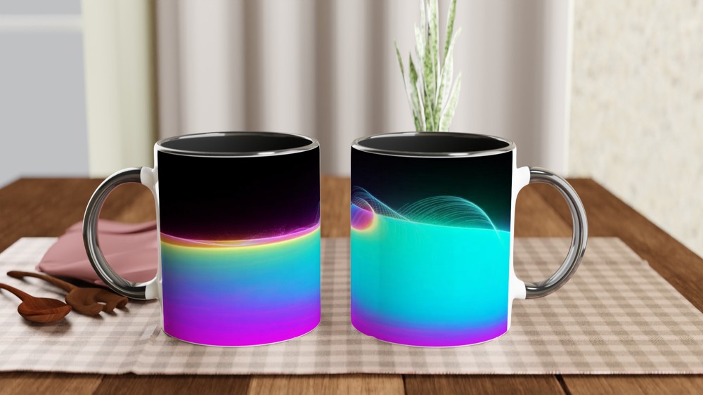 Neon Rainbow Light Waves Abstract Mug — view 9