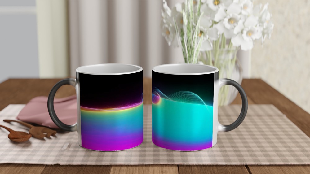 Neon Rainbow Light Waves Abstract Mug — view 3