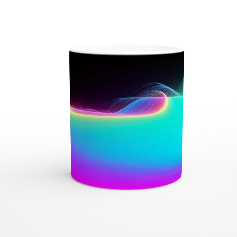 Neon Rainbow Light Waves Abstract Mug — view 11