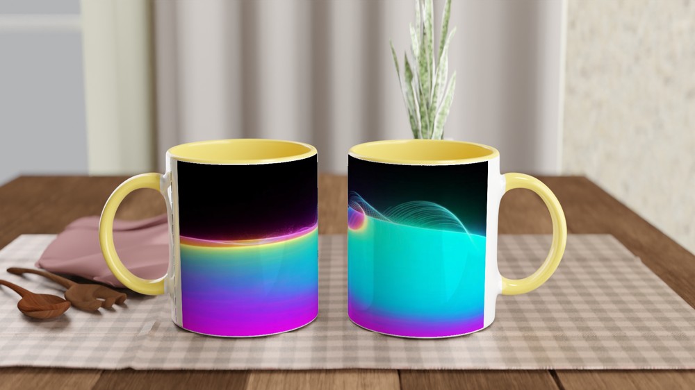 Neon Rainbow Light Waves Abstract Mug — view 8