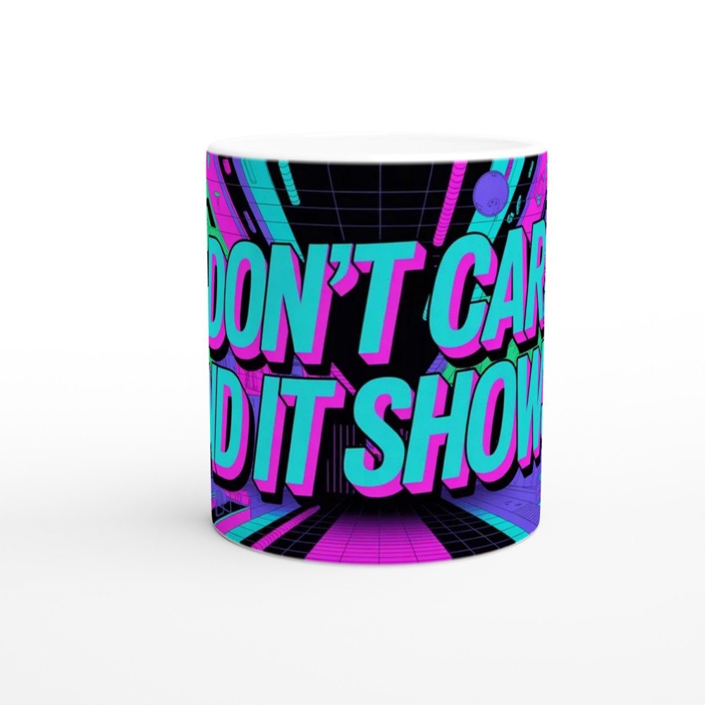 Cyberpunk Neon Sarcastic Mug | I Don't Care And It Shows | Funny Birthday Gift for Friends — view 11