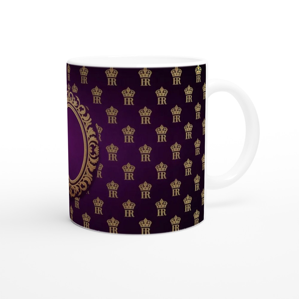 Royal Purple and Gold Crown Monogram Pattern Mug — view 12