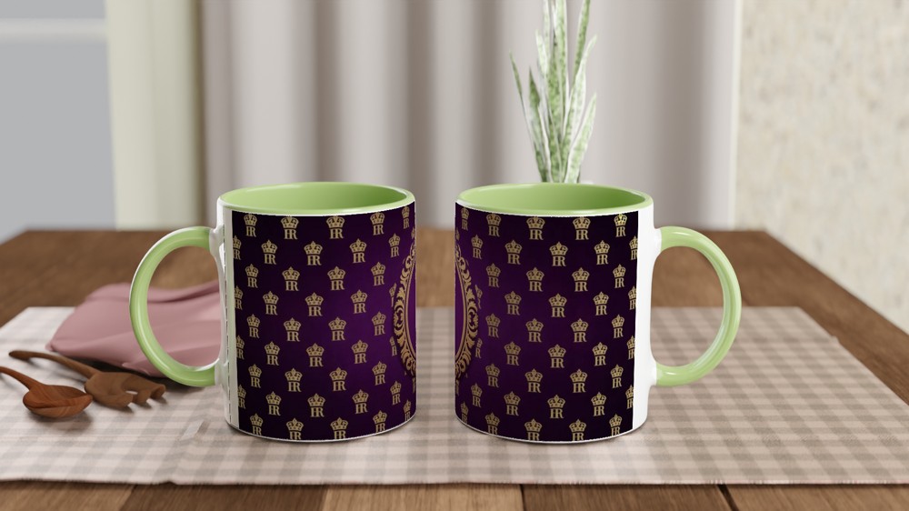 Royal Purple and Gold Crown Monogram Pattern Mug — view 5