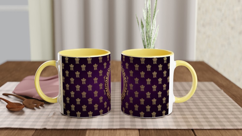 Royal Purple and Gold Crown Monogram Pattern Mug — view 8
