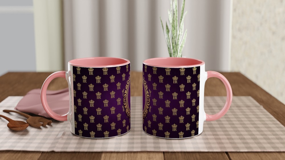 Royal Purple and Gold Crown Monogram Pattern Mug — view 6