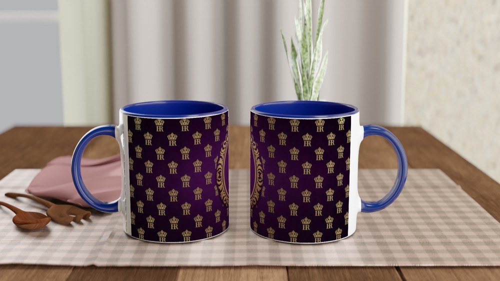Royal Purple and Gold Crown Monogram Pattern Mug — view 4