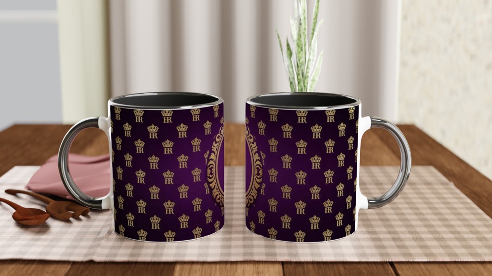 Royal Purple and Gold Crown Monogram Pattern Mug — view 9