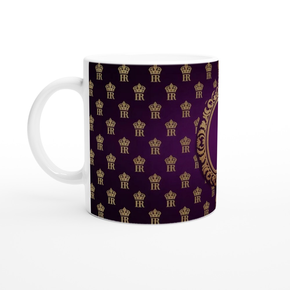 Royal Purple and Gold Crown Monogram Pattern Mug — view 10