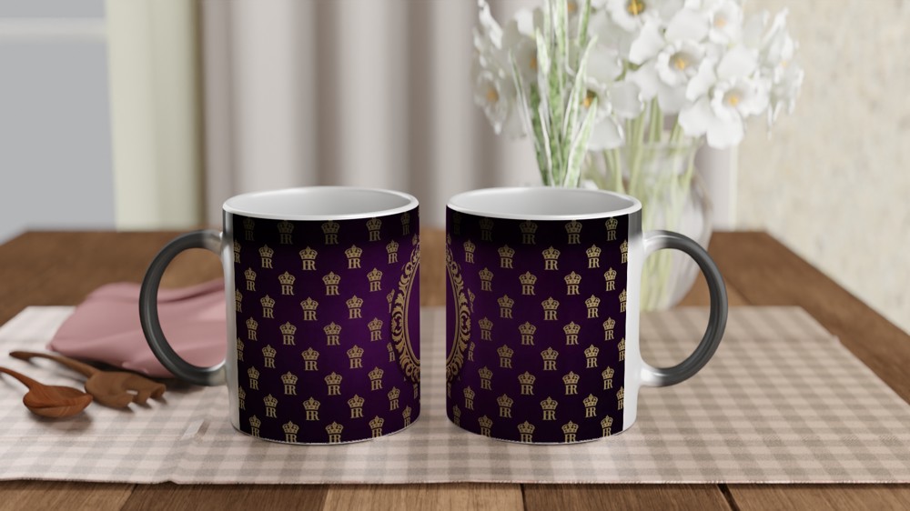 Royal Purple and Gold Crown Monogram Pattern Mug — view 3