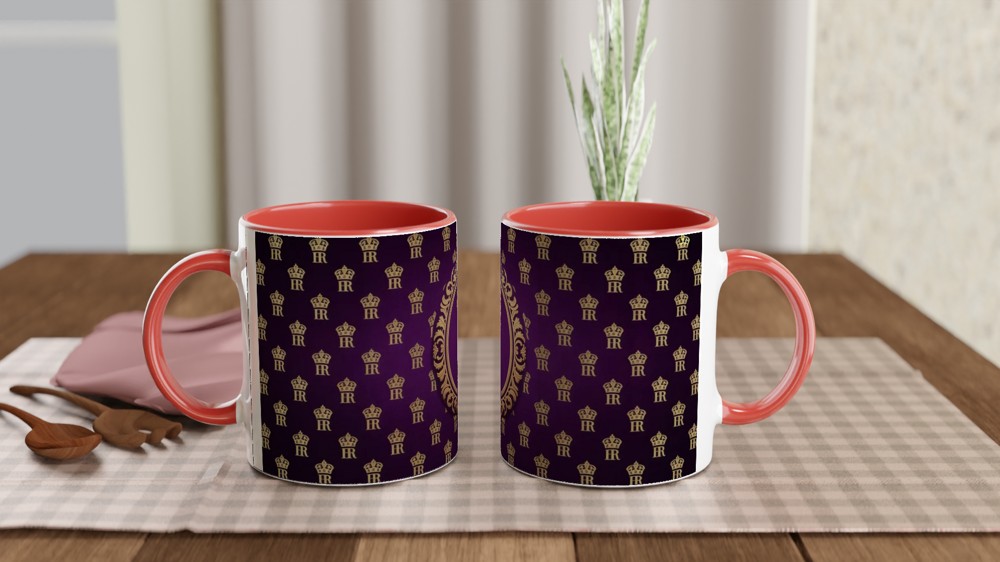 Royal Purple and Gold Crown Monogram Pattern Mug — view 7