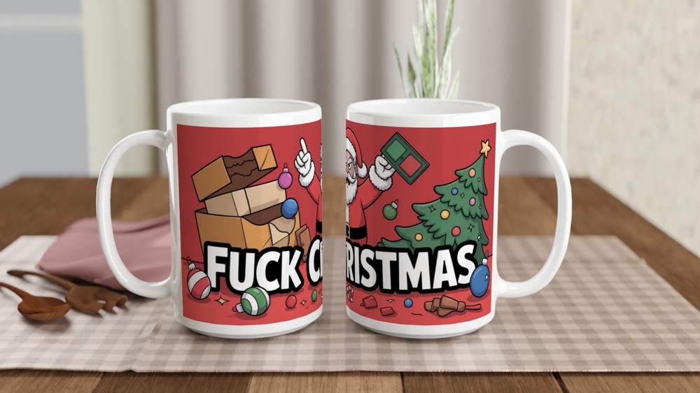 Fuck Christmas Mug | Funny Rude Christmas Gift for Him | Grumpy Santa Anti Festive Mug | Best Friend Secret Santa Present — view 2
