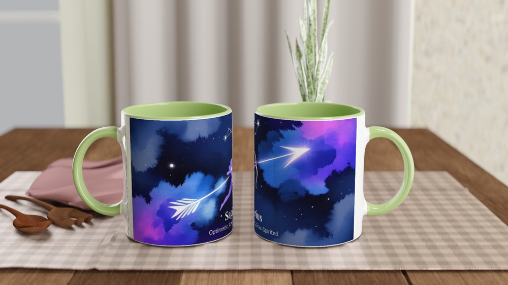 Sagittarius Mug | Zodiac Sign Gift | Astrology Birthday Present | Celestial Archer Watercolour Mug for Her and Him — view 5
