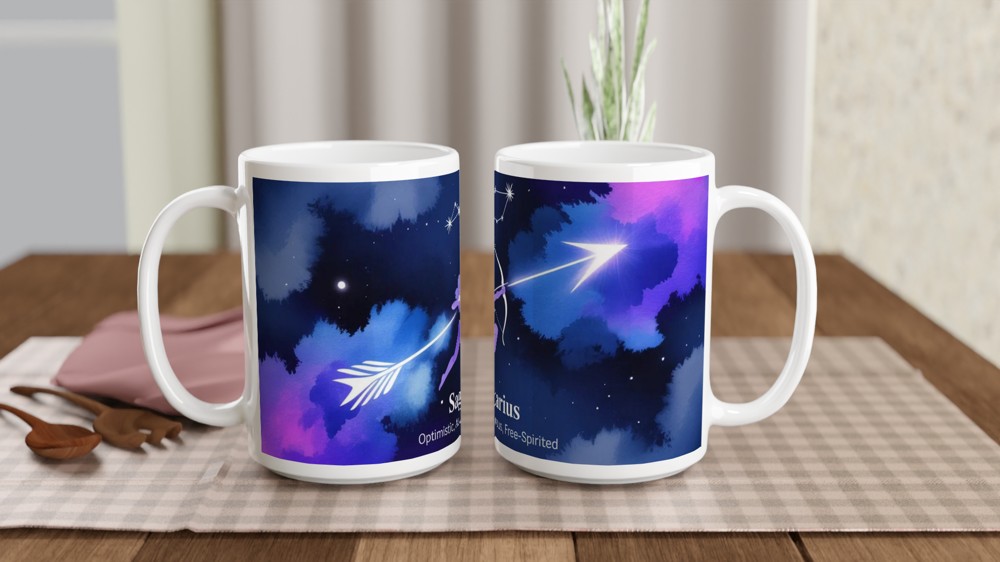Sagittarius Mug | Zodiac Sign Gift | Astrology Birthday Present | Celestial Archer Watercolour Mug for Her and Him — view 2