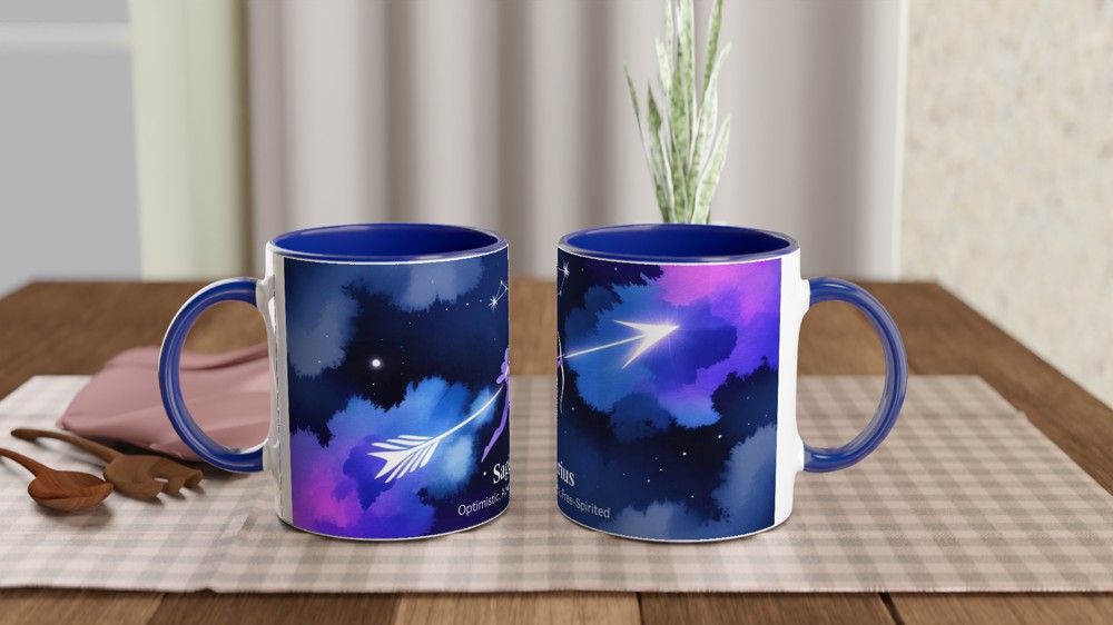 Sagittarius Mug | Zodiac Sign Gift | Astrology Birthday Present | Celestial Archer Watercolour Mug for Her and Him — view 4