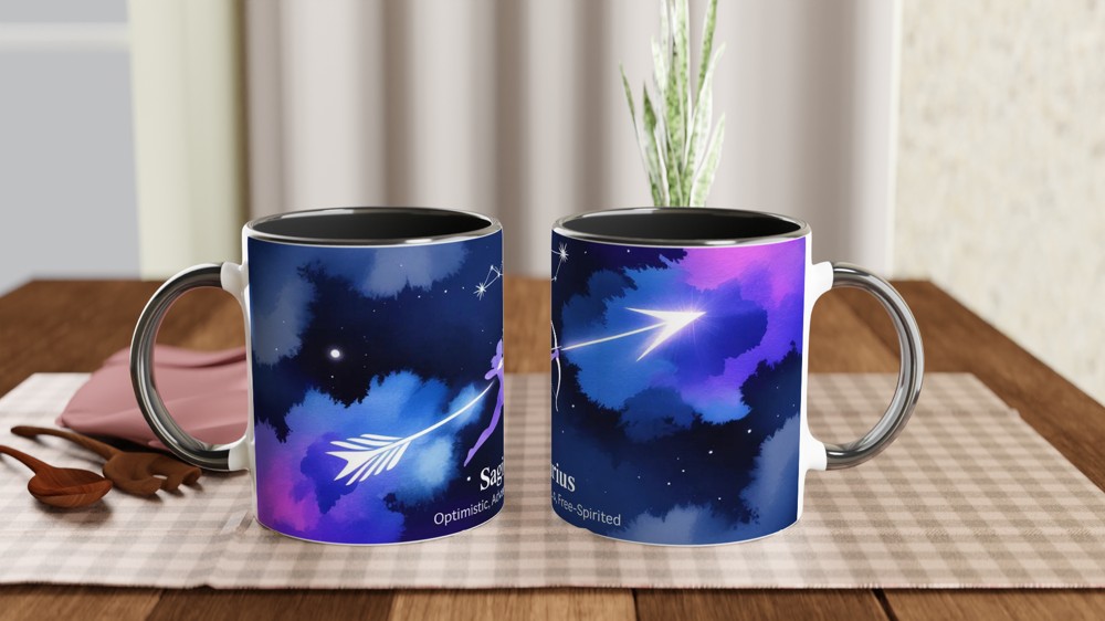 Sagittarius Mug | Zodiac Sign Gift | Astrology Birthday Present | Celestial Archer Watercolour Mug for Her and Him — view 9