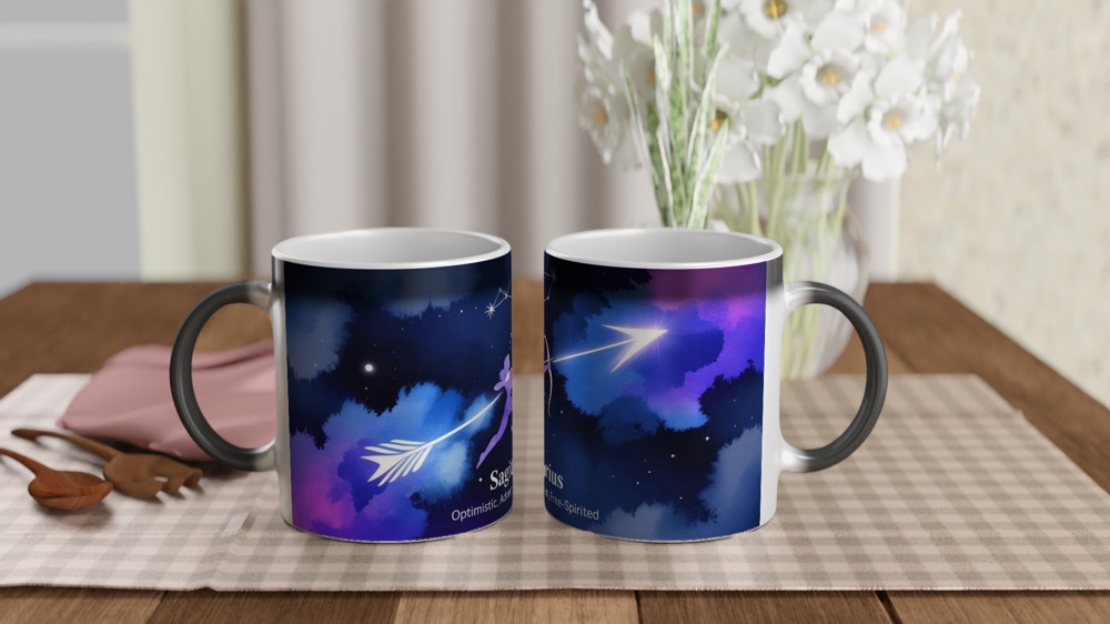 Sagittarius Mug | Zodiac Sign Gift | Astrology Birthday Present | Celestial Archer Watercolour Mug for Her and Him — view 3