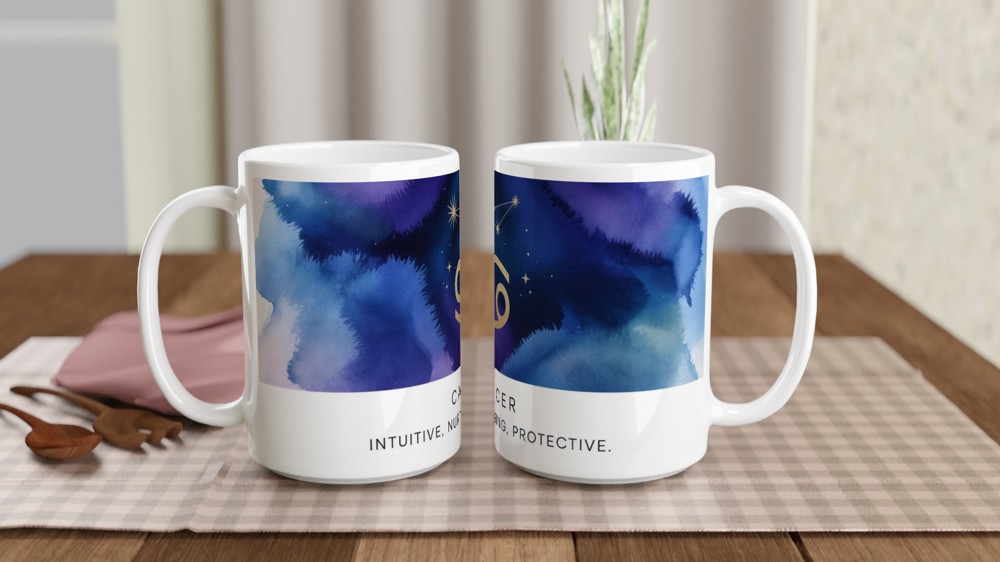 Cancer Zodiac Mug | Astrology Star Sign Gift | Celestial Watercolor Coffee Cup | Birthday Present for Her and Him — view 2