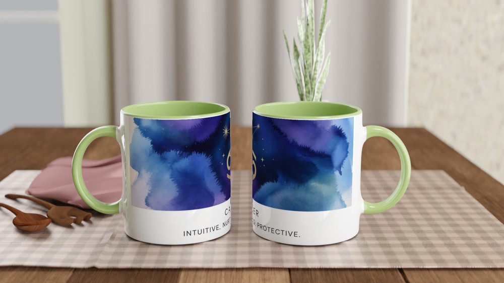 Cancer Zodiac Mug | Astrology Star Sign Gift | Celestial Watercolor Coffee Cup | Birthday Present for Her and Him — view 5