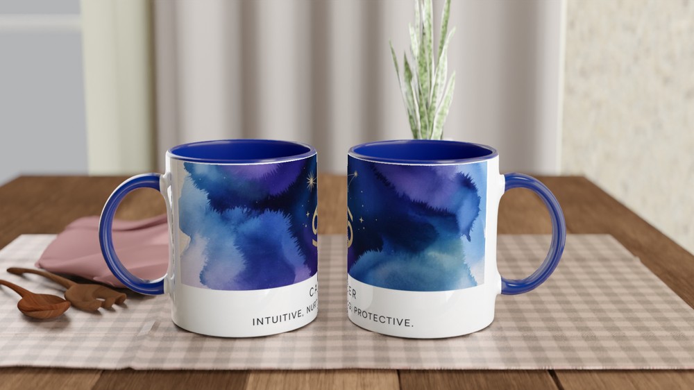 Cancer Zodiac Mug | Astrology Star Sign Gift | Celestial Watercolor Coffee Cup | Birthday Present for Her and Him — view 4