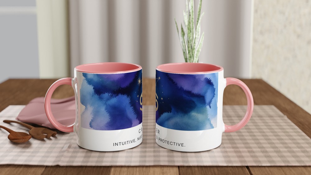 Cancer Zodiac Mug | Astrology Star Sign Gift | Celestial Watercolor Coffee Cup | Birthday Present for Her and Him — view 6
