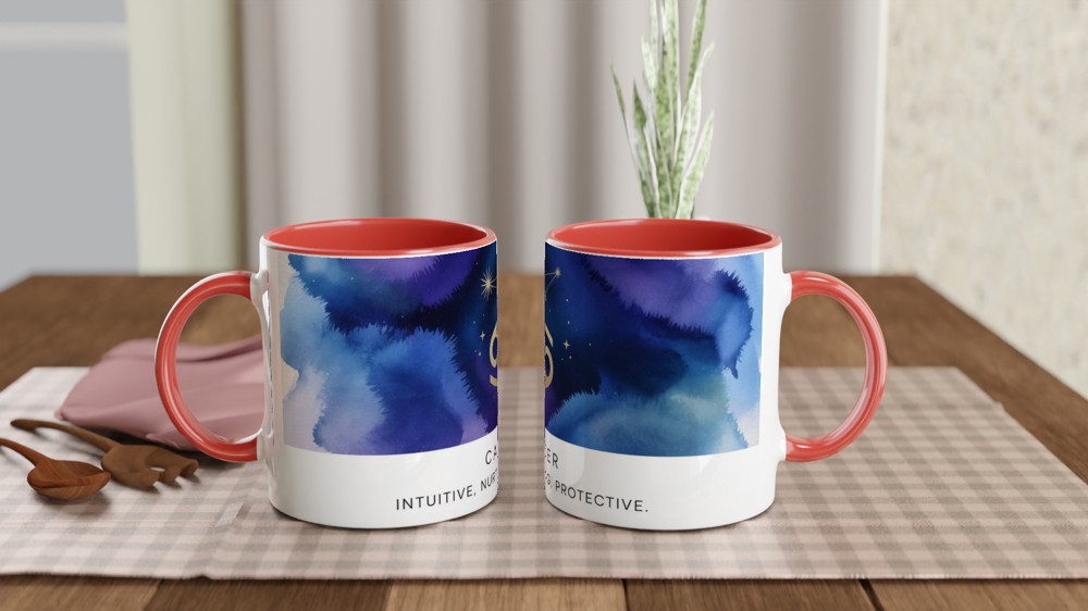 Cancer Zodiac Mug | Astrology Star Sign Gift | Celestial Watercolor Coffee Cup | Birthday Present for Her and Him — view 7