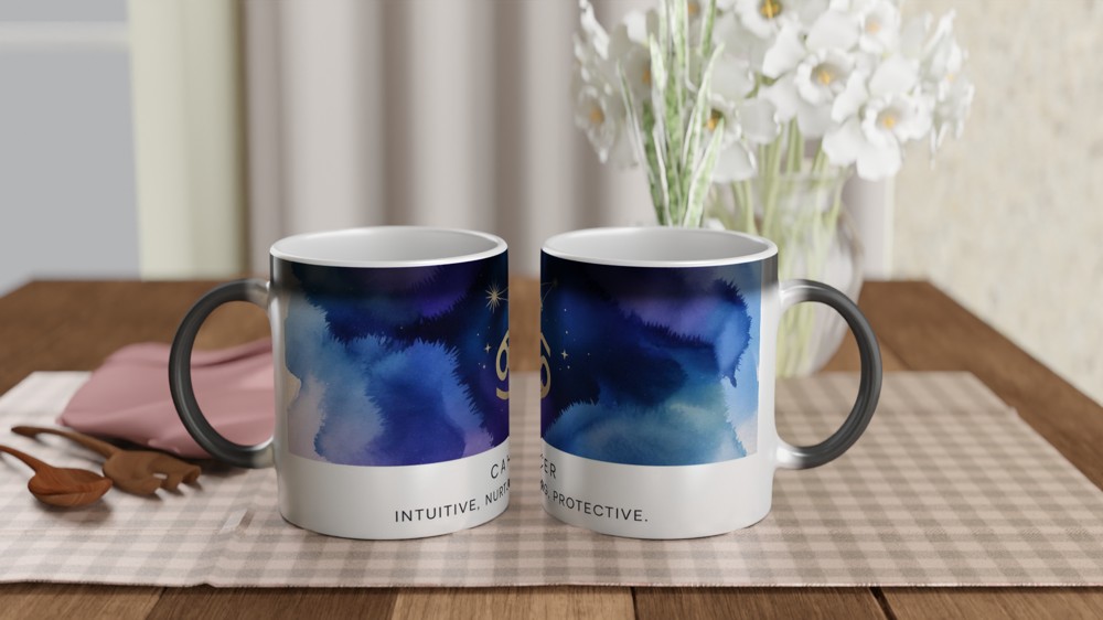 Cancer Zodiac Mug | Astrology Star Sign Gift | Celestial Watercolor Coffee Cup | Birthday Present for Her and Him — view 3