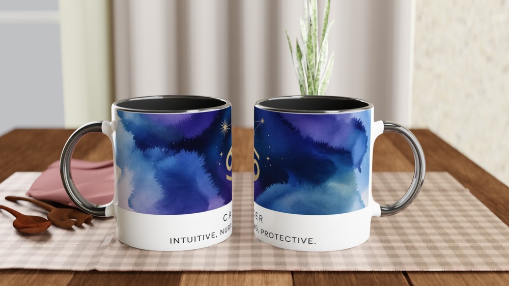 Cancer Zodiac Mug | Astrology Star Sign Gift | Celestial Watercolor Coffee Cup | Birthday Present for Her and Him — view 9