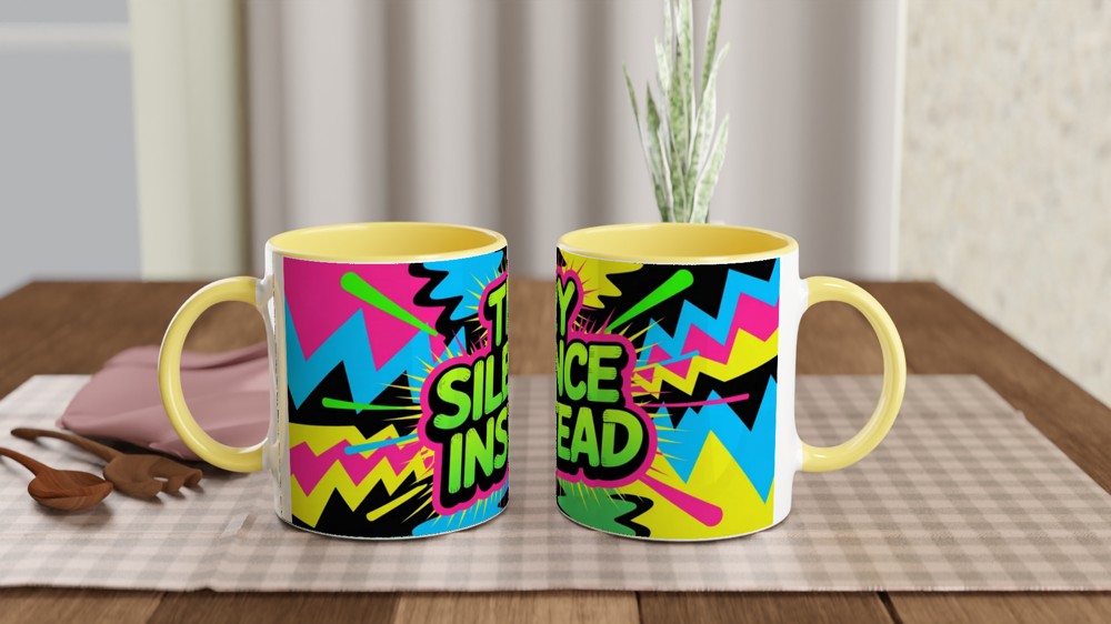 Try Silence Instead Mug | Sassy Quote Coffee Cup | Funny Office Gift for Colleague | Neon Graffiti Present — view 8
