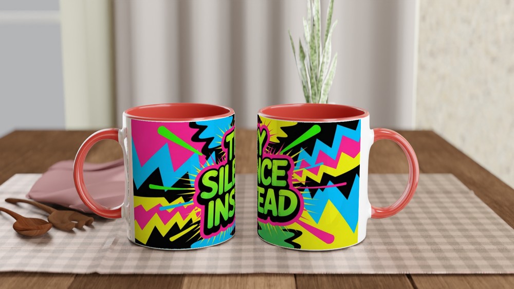 Try Silence Instead Mug | Sassy Quote Coffee Cup | Funny Office Gift for Colleague | Neon Graffiti Present — view 7