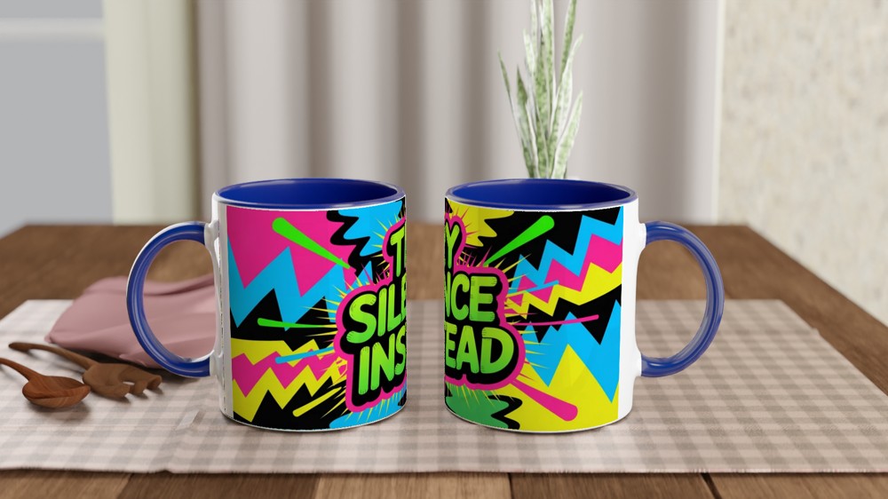 Try Silence Instead Mug | Sassy Quote Coffee Cup | Funny Office Gift for Colleague | Neon Graffiti Present — view 4