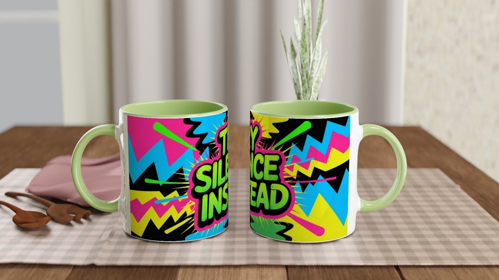 Try Silence Instead Mug | Sassy Quote Coffee Cup | Funny Office Gift for Colleague | Neon Graffiti Present — view 5