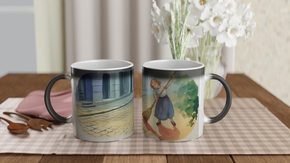 Les Miserables Mug | Cosette Sweeping Paris Street Illustration | Musical Theatre Gift | West End Show Present — view 3