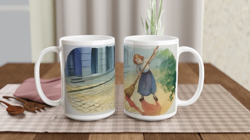 Les Miserables Mug | Cosette Sweeping Paris Street Illustration | Musical Theatre Gift | West End Show Present — view 2