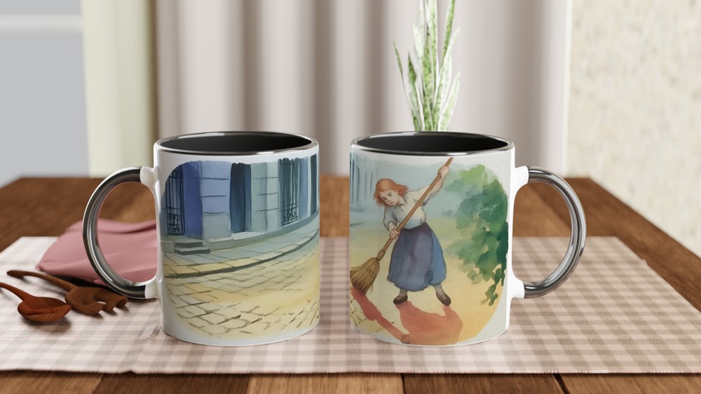 Les Miserables Mug | Cosette Sweeping Paris Street Illustration | Musical Theatre Gift | West End Show Present — view 9