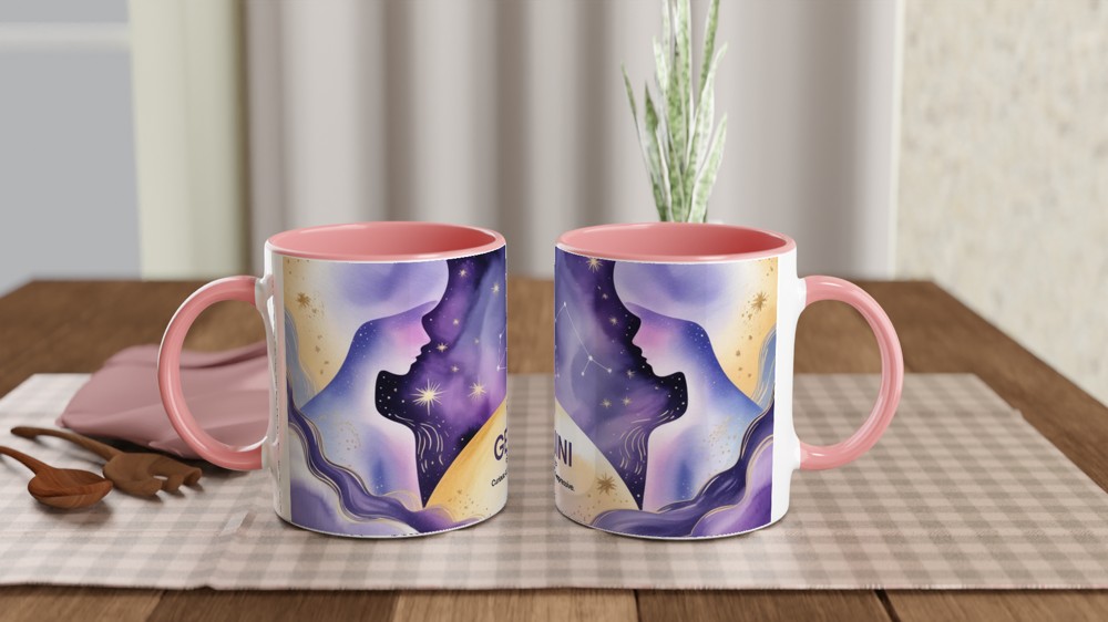 Gemini Zodiac Mug | Astrology Horoscope Gift | Watercolour Twin Constellation Design | Birthday Present for Her and Him — view 6