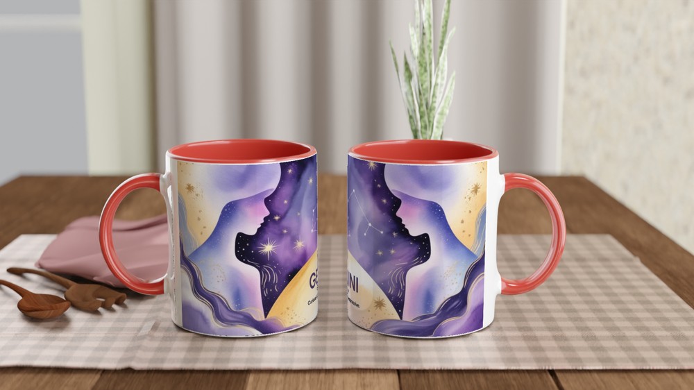 Gemini Zodiac Mug | Astrology Horoscope Gift | Watercolour Twin Constellation Design | Birthday Present for Her and Him — view 7