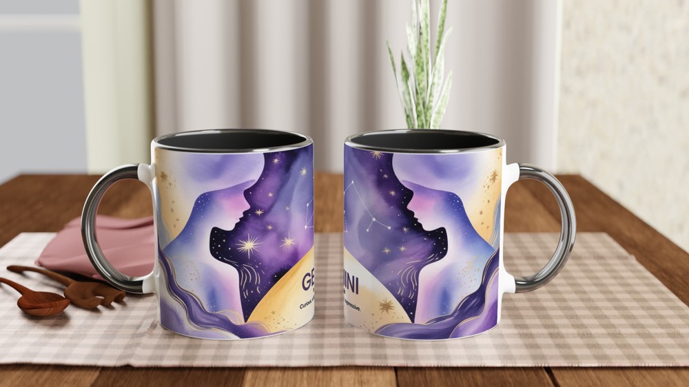 Gemini Zodiac Mug | Astrology Horoscope Gift | Watercolour Twin Constellation Design | Birthday Present for Her and Him — view 9