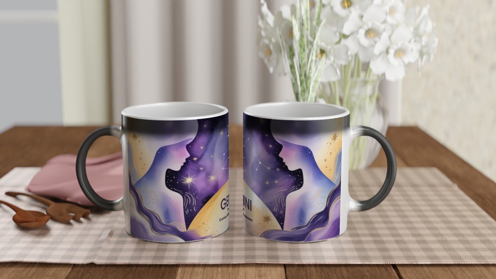 Gemini Zodiac Mug | Astrology Horoscope Gift | Watercolour Twin Constellation Design | Birthday Present for Her and Him — view 3