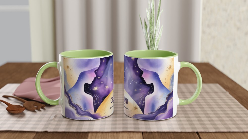 Gemini Zodiac Mug | Astrology Horoscope Gift | Watercolour Twin Constellation Design | Birthday Present for Her and Him — view 5