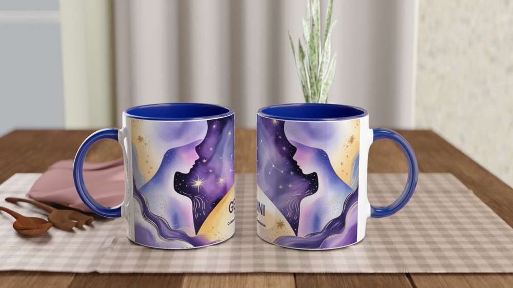 Gemini Zodiac Mug | Astrology Horoscope Gift | Watercolour Twin Constellation Design | Birthday Present for Her and Him — view 4