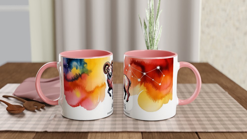 Aries Mug | Zodiac Ram Astrology Gift | Star Sign Birthday Present | Watercolor Constellation Mug — view 6