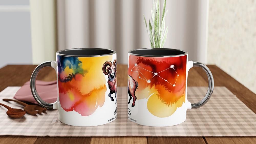 Aries Mug | Zodiac Ram Astrology Gift | Star Sign Birthday Present | Watercolor Constellation Mug — view 9