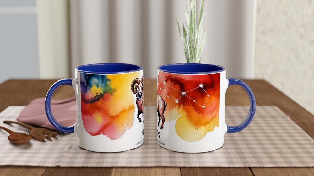 Aries Mug | Zodiac Ram Astrology Gift | Star Sign Birthday Present | Watercolor Constellation Mug — view 4