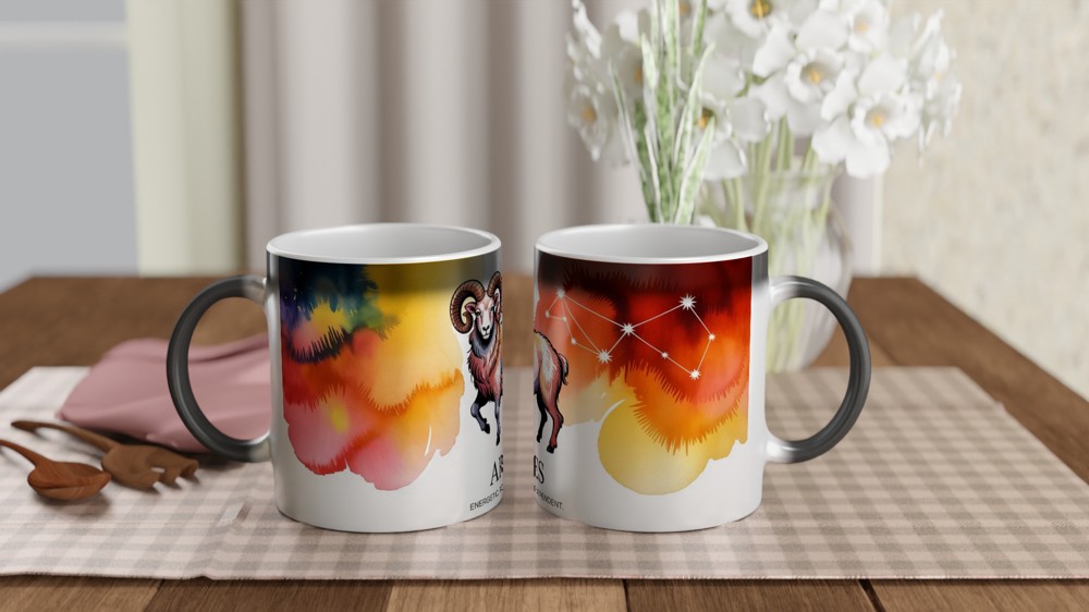 Aries Mug | Zodiac Ram Astrology Gift | Star Sign Birthday Present | Watercolor Constellation Mug — view 3