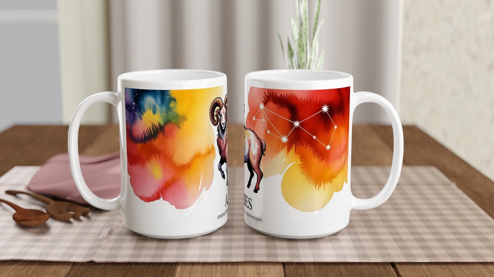 Aries Mug | Zodiac Ram Astrology Gift | Star Sign Birthday Present | Watercolor Constellation Mug — view 2