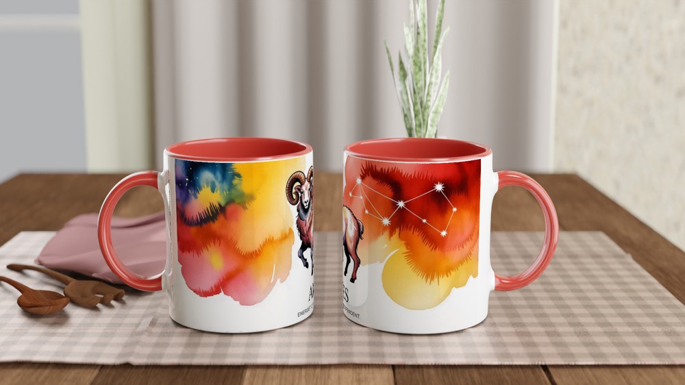 Aries Mug | Zodiac Ram Astrology Gift | Star Sign Birthday Present | Watercolor Constellation Mug — view 7