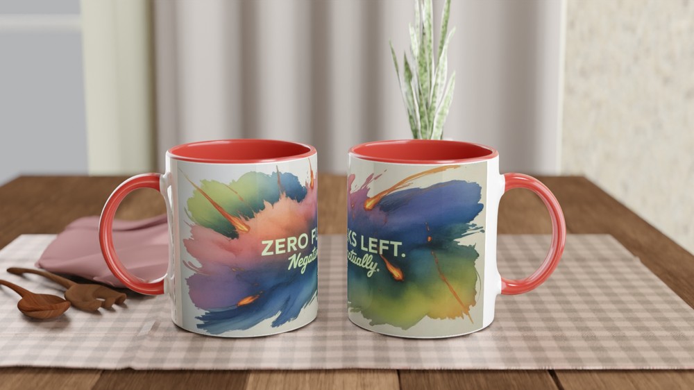 Zero Fucks Left Mug | Funny Rude Office Coffee Cup | Leaving Gift for Colleague or Best Friend | Chaotic Neon Design — view 7